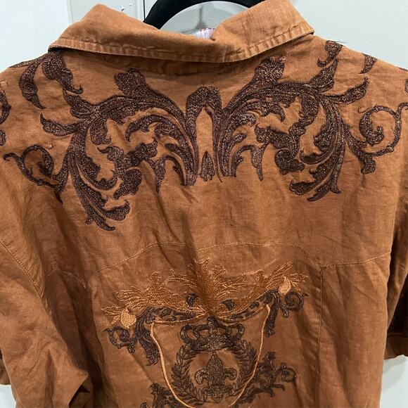 Men's Vintage Prestige 100% Linen Embroidered Shirt  Baroque Retro Gothic Sz-XL - Picture 5 of 10